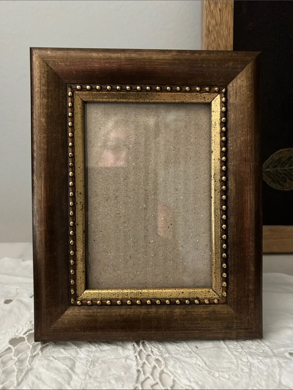 Vintage Gold and Brown Beaded Wood Picture Frame 5 x 7 inch